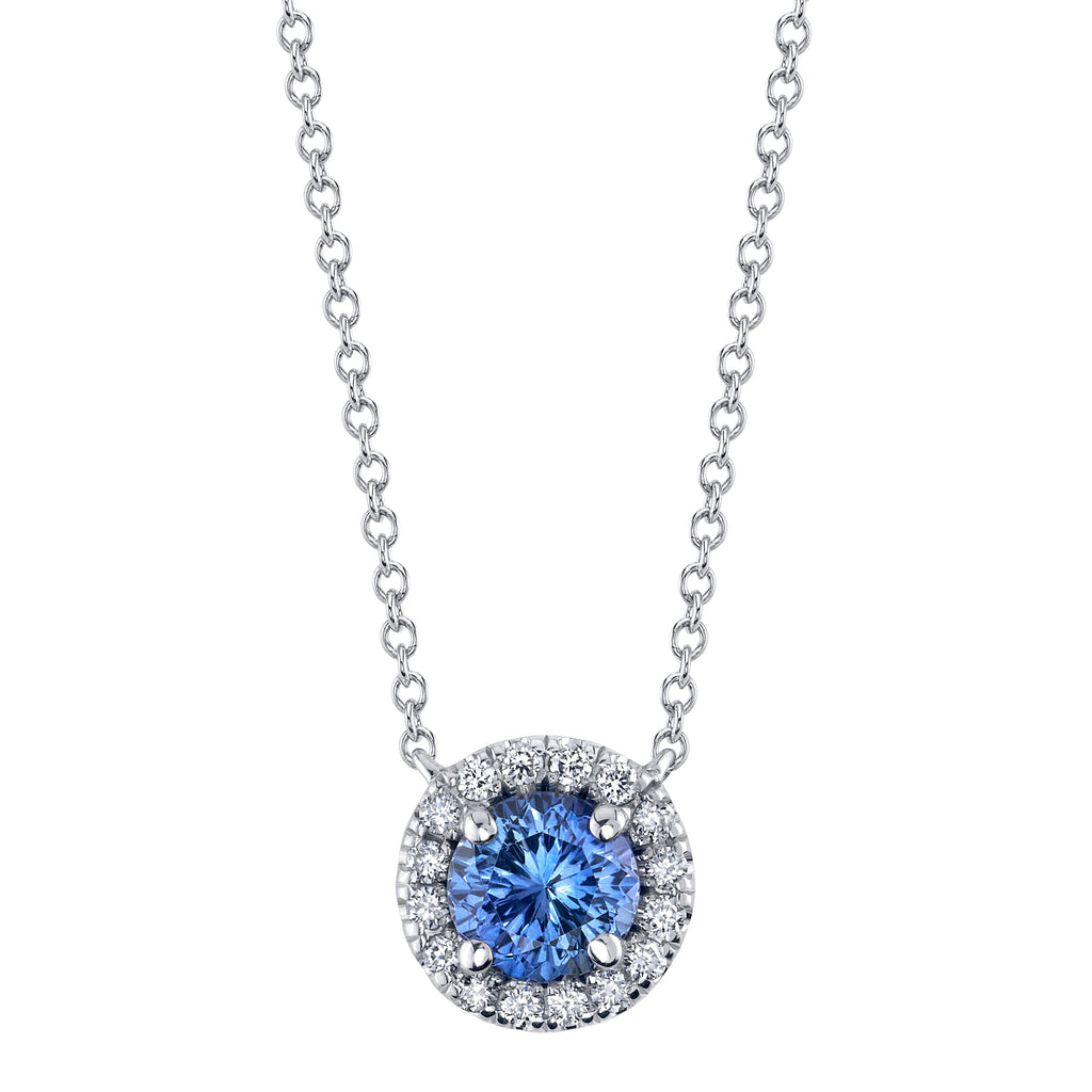 Blue Sapphire and Halo Pendant
