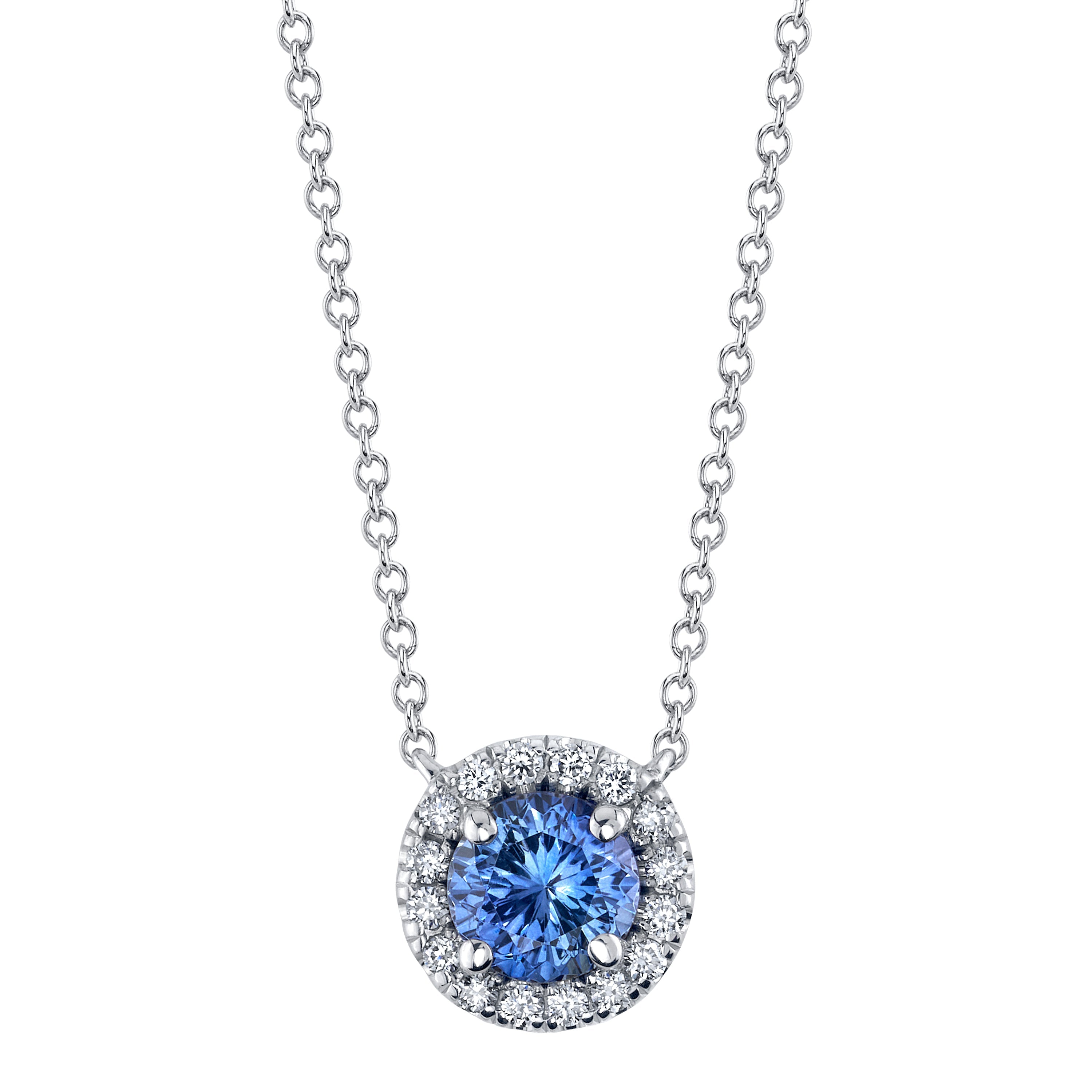 Blue Sapphire and Halo Pendant