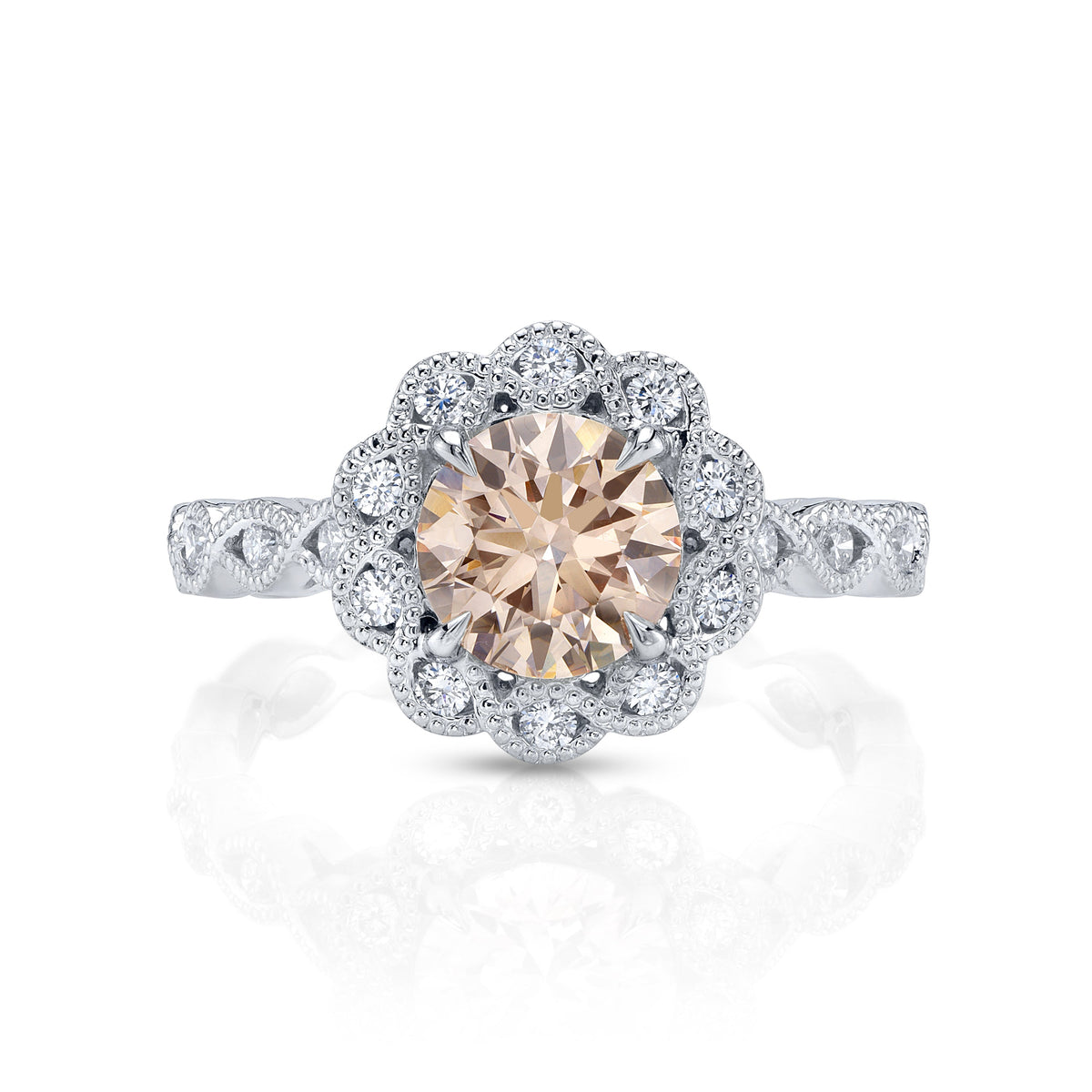 Modern Antique Floral Pink Lab Diamond Ring