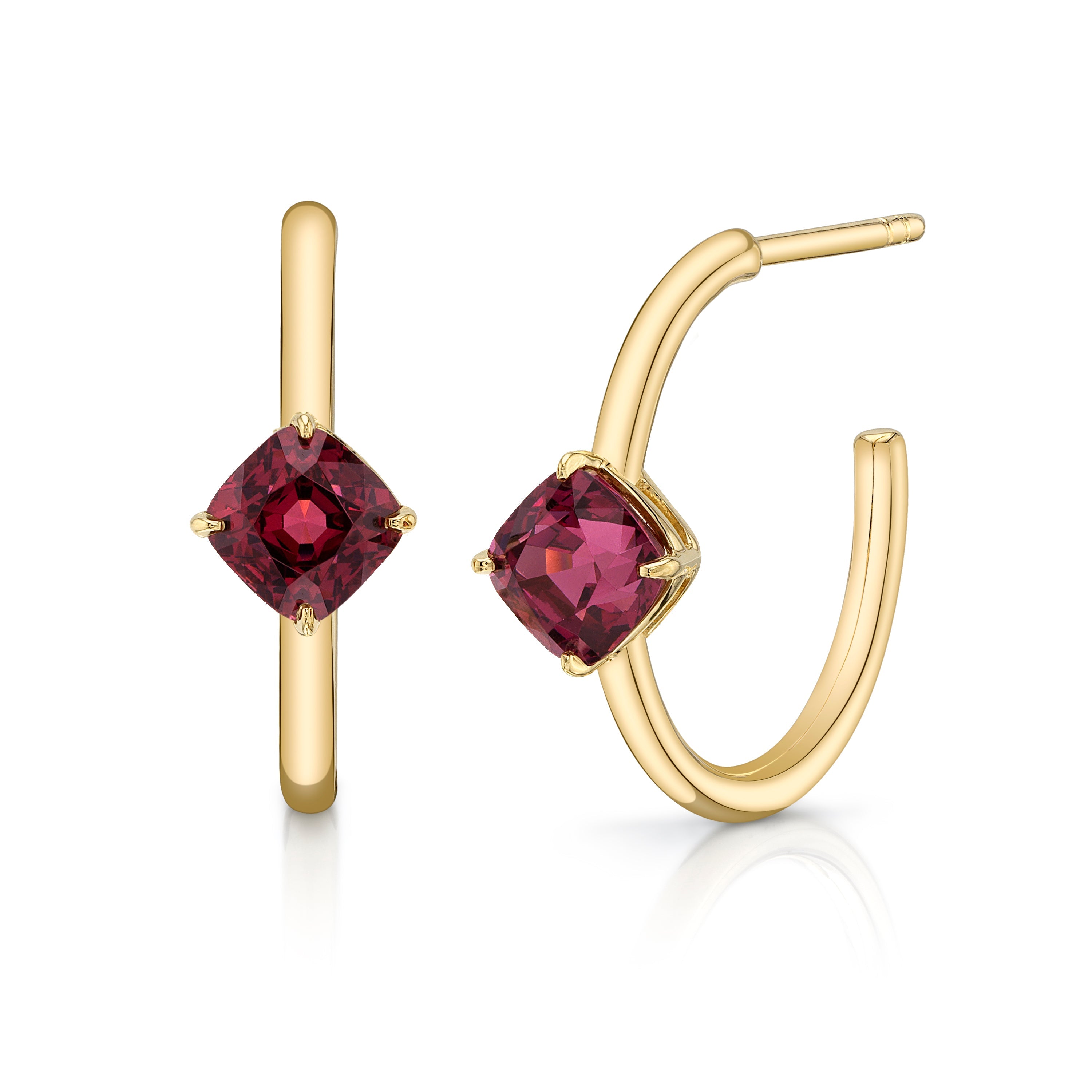 Rhodolite Garnet Cushion Hoops