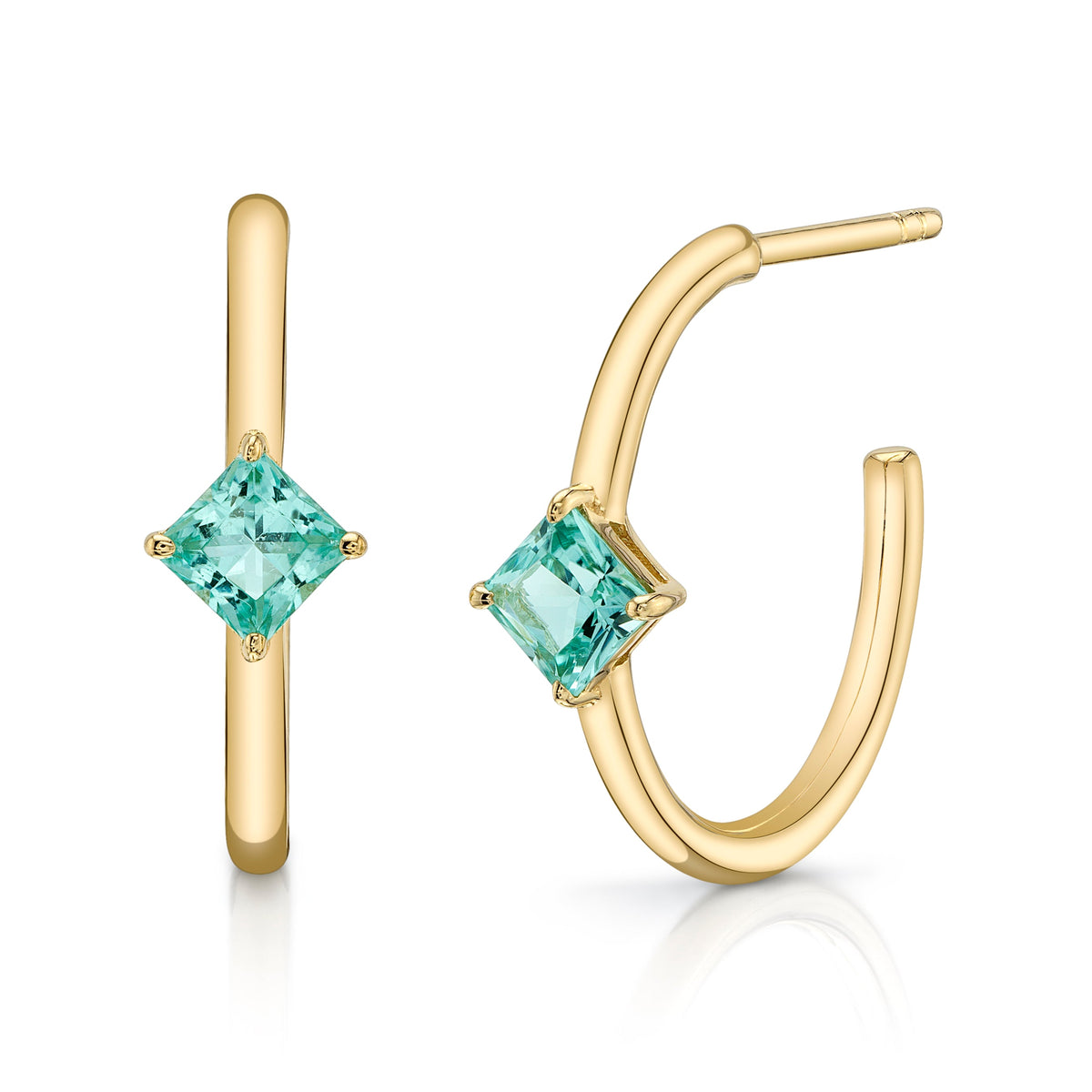 Mint Green Tourmaline Princess Hoops