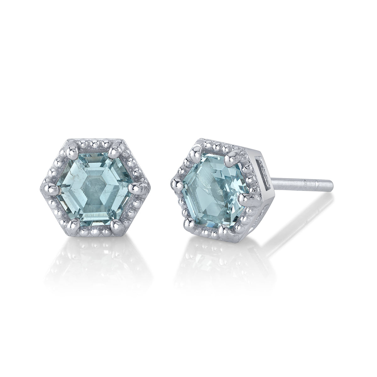 Aquamarine Hexagon Beaded Halo Studs