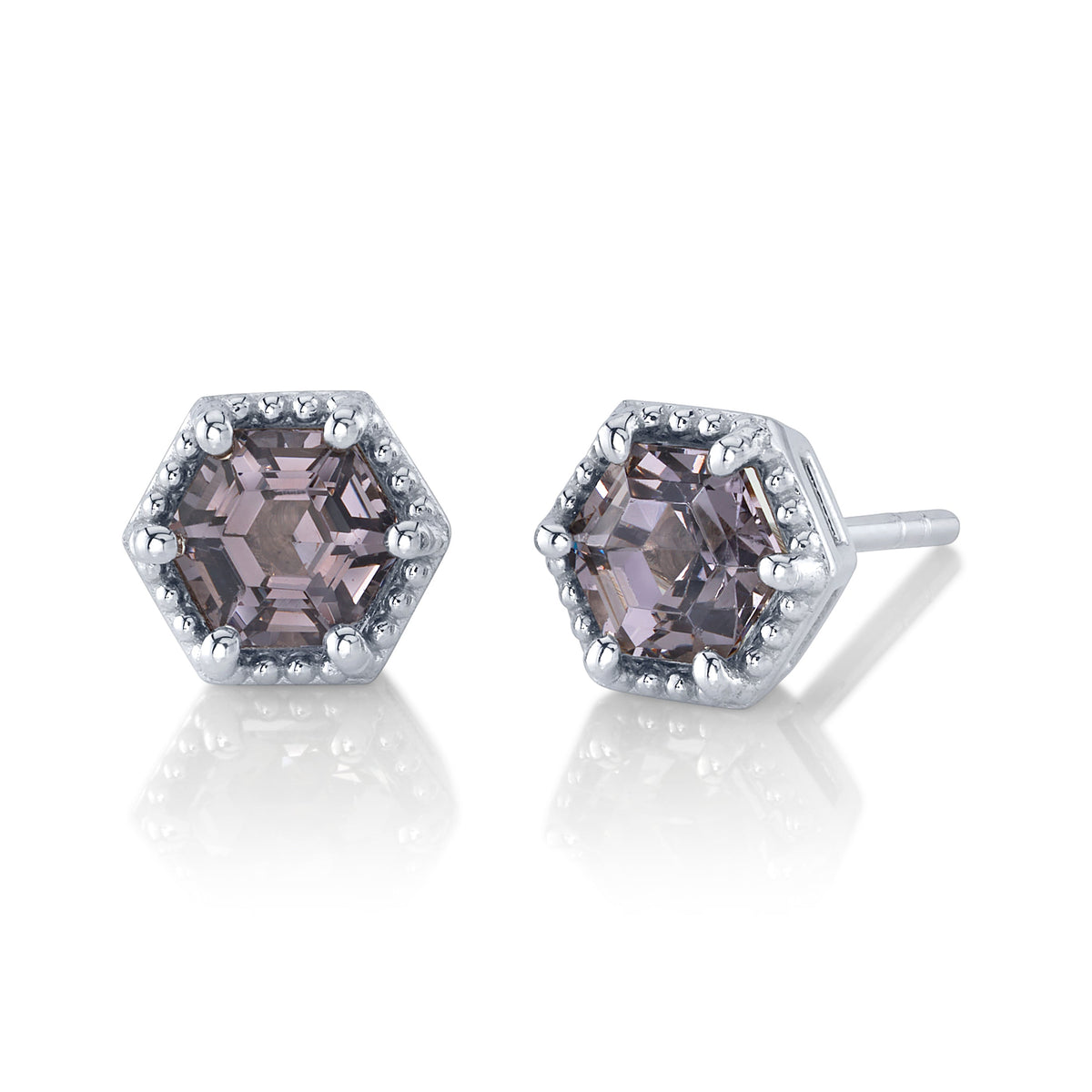 Grey Spinel Hexagon Beaded Halo Studs