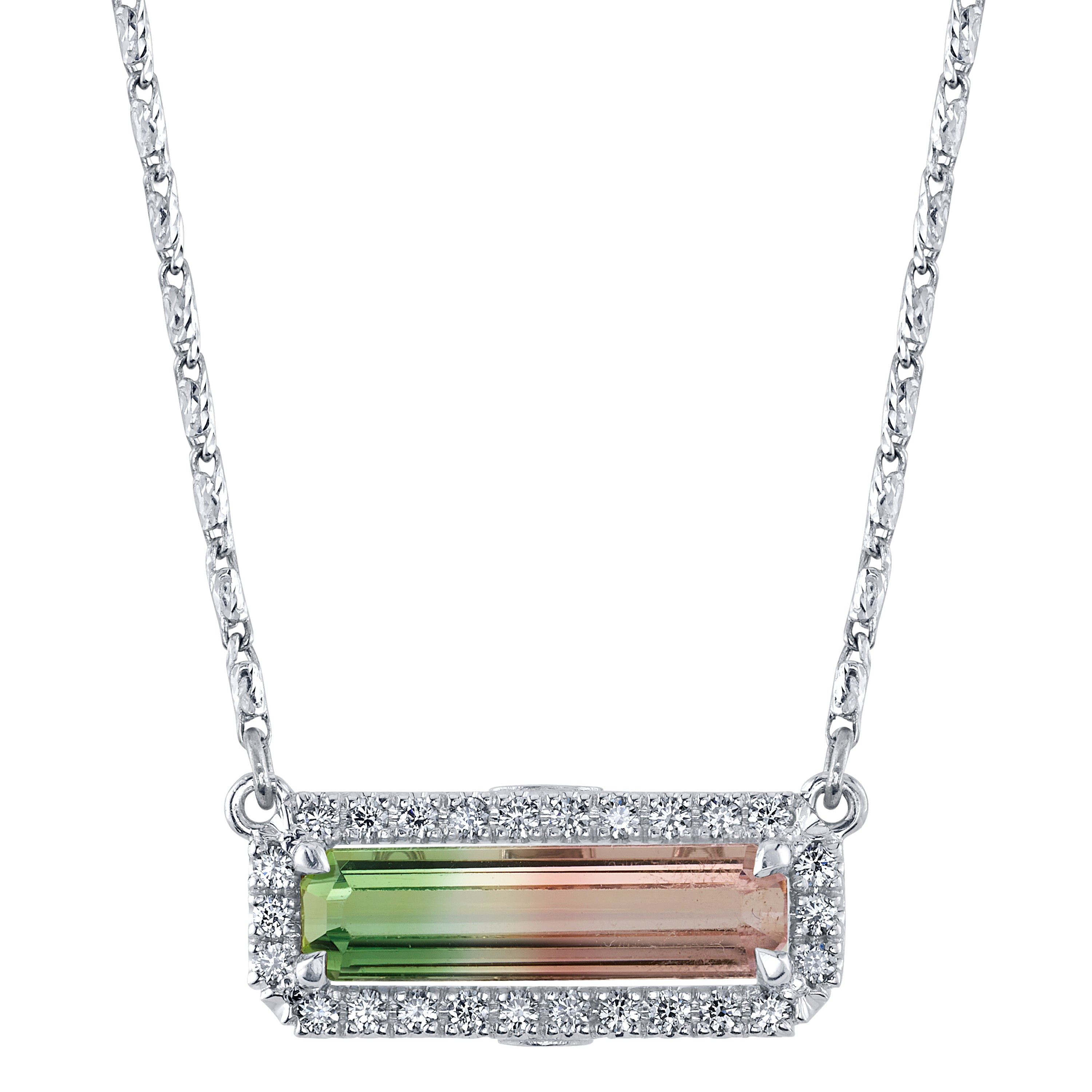 Watermelon Tourmaline & Diamond Bar Pendant