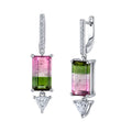 Watermelon Tourmaline & Diamond Trillion Drop Earrings