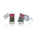 Watermelon Tourmaline & Diamond Studs