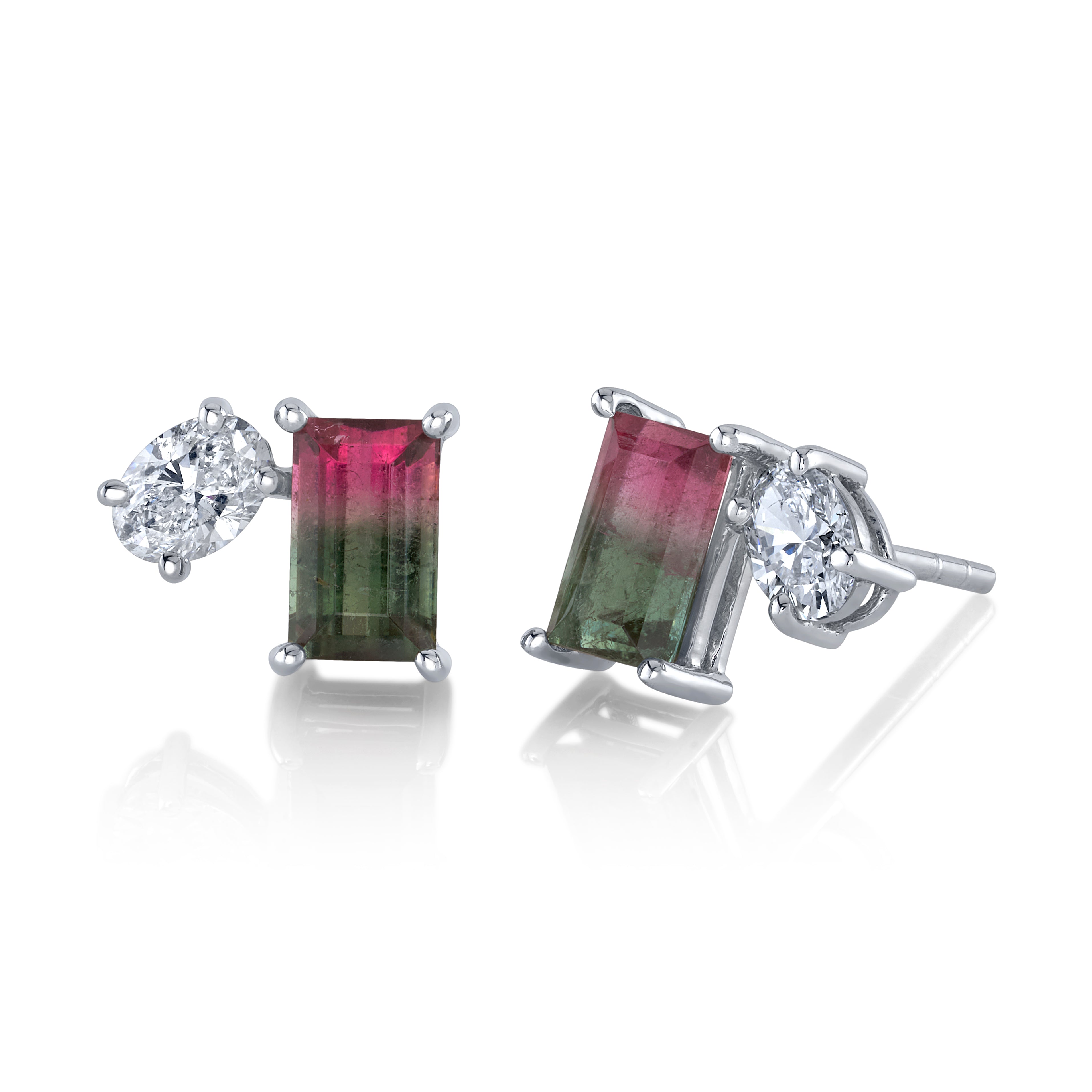 Watermelon Tourmaline & Diamond Studs