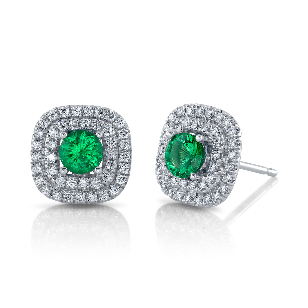 Emerald & Diamond Halo Studs