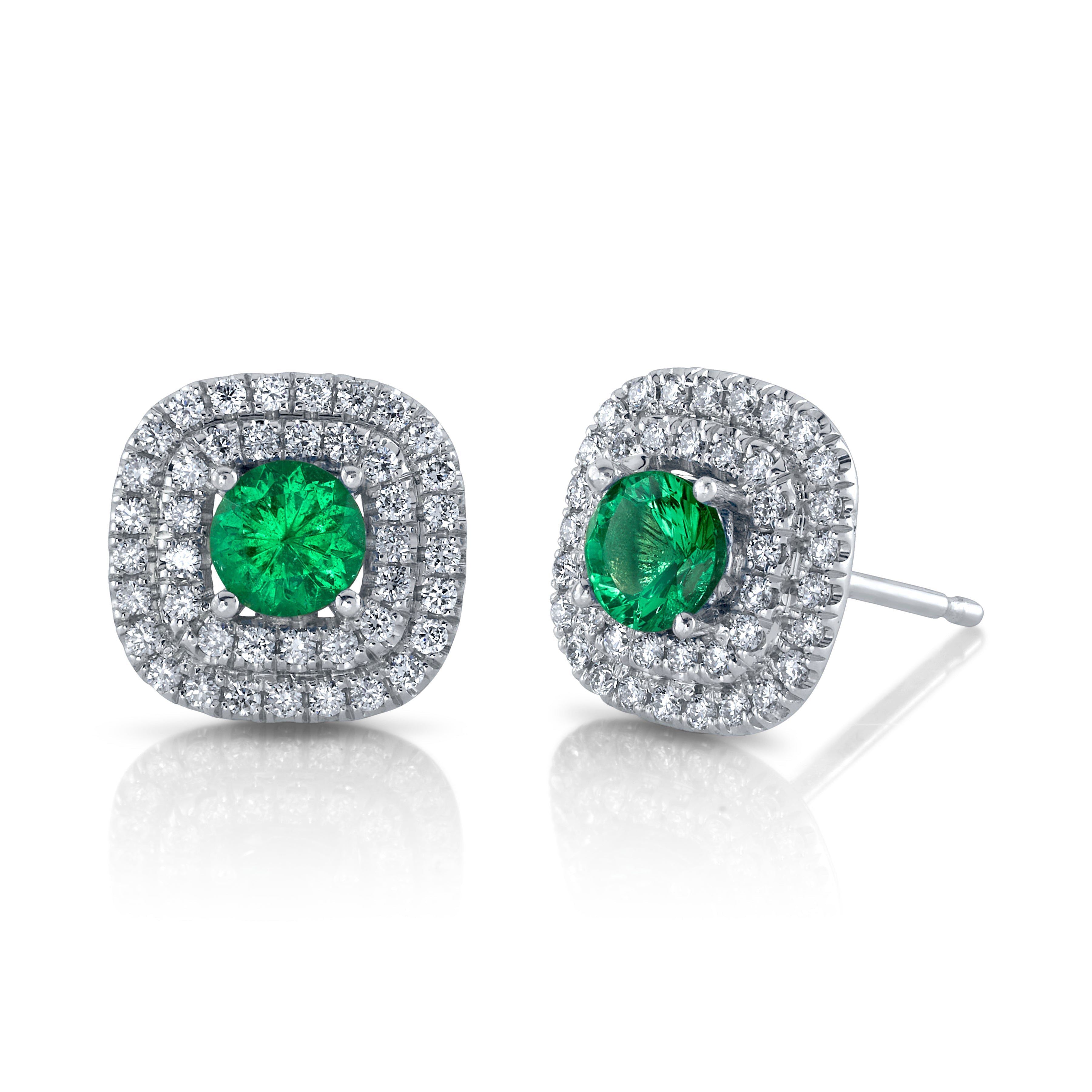 Emerald & Diamond Halo Studs