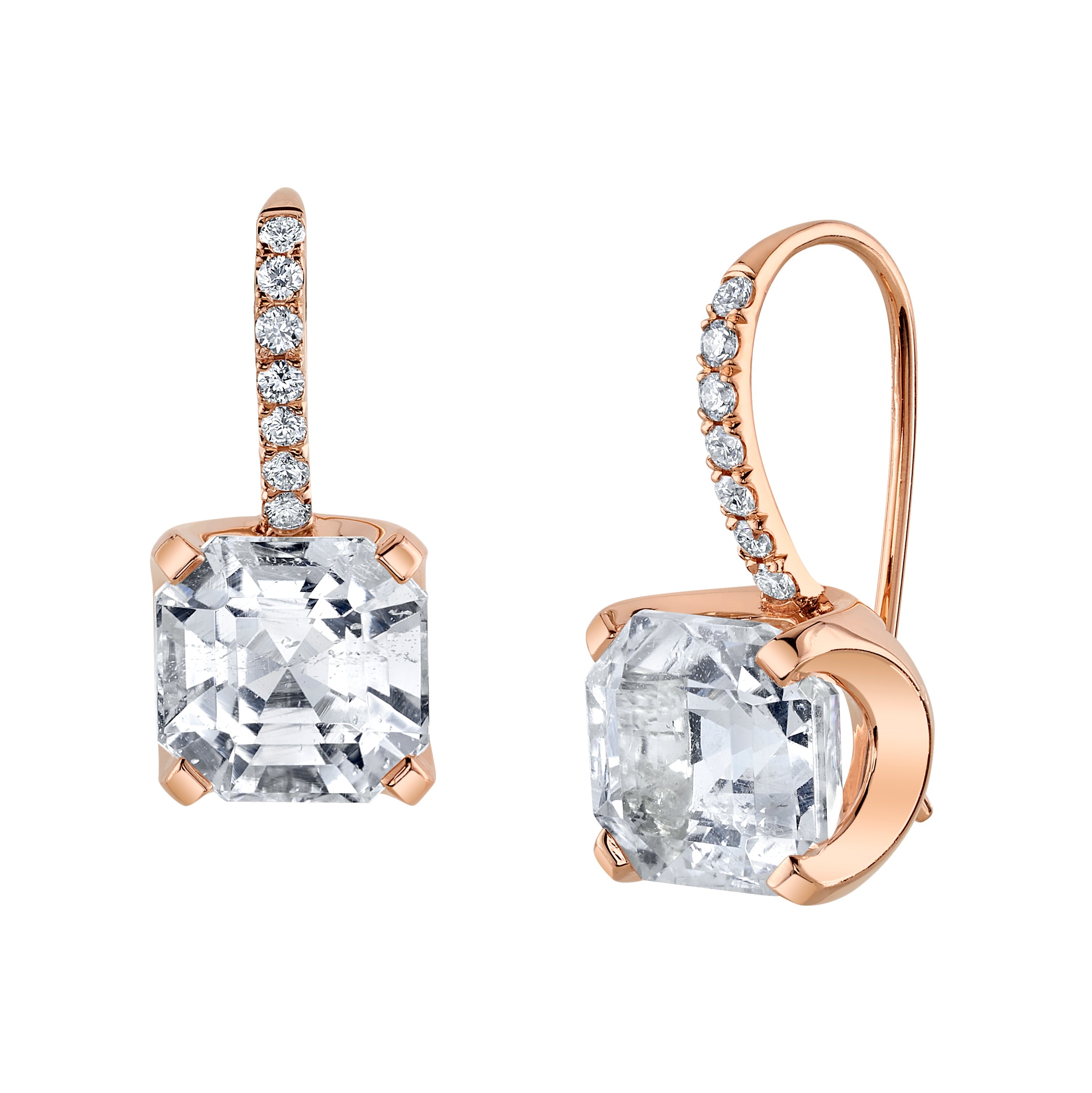 White Asscher Topaz & Diamond Drop Earrings