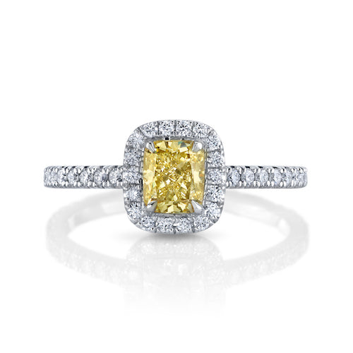 Natural Yellow Cushion Cut Diamond Halo Ring