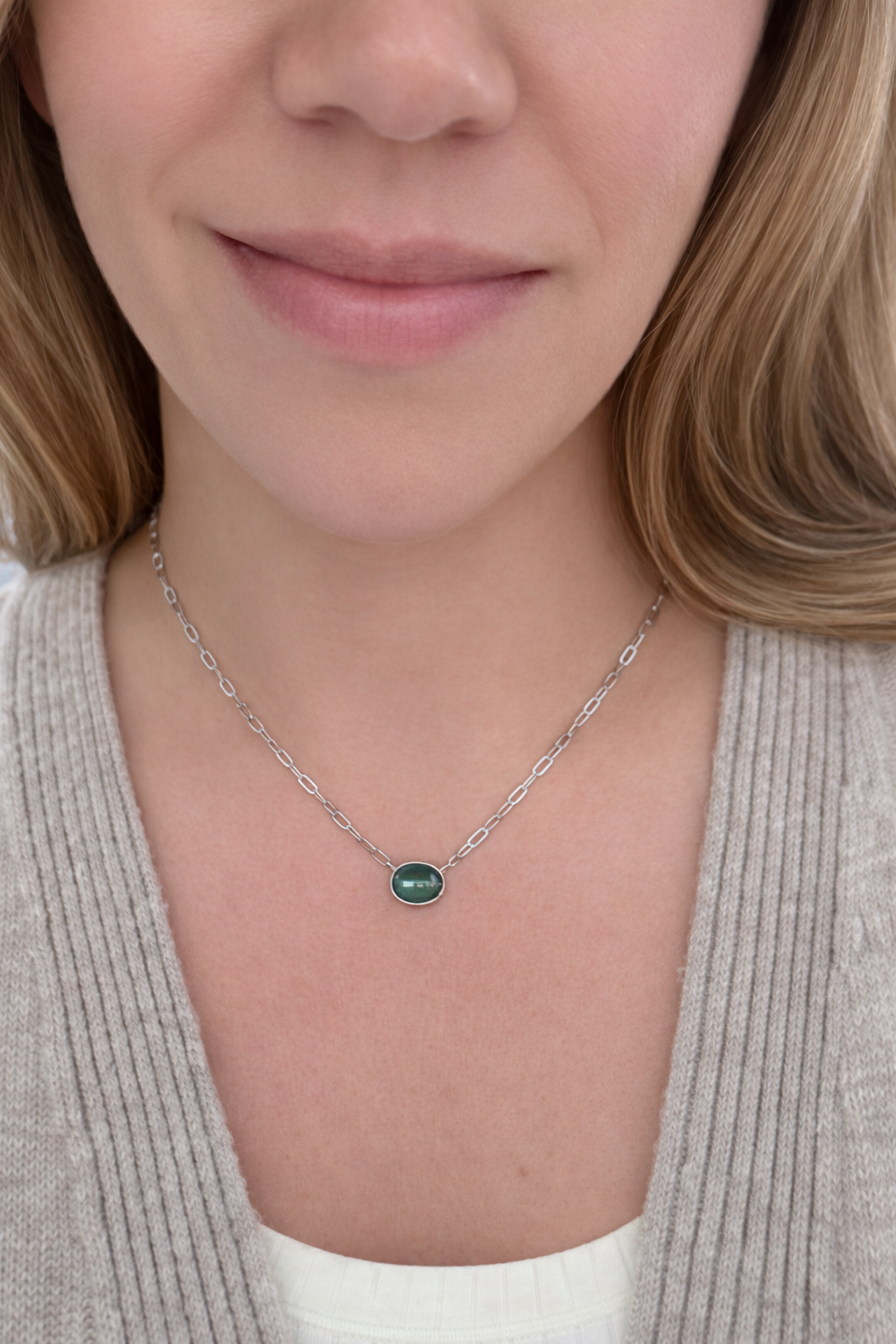 Teal Tourmaline Cabochon Pendant
