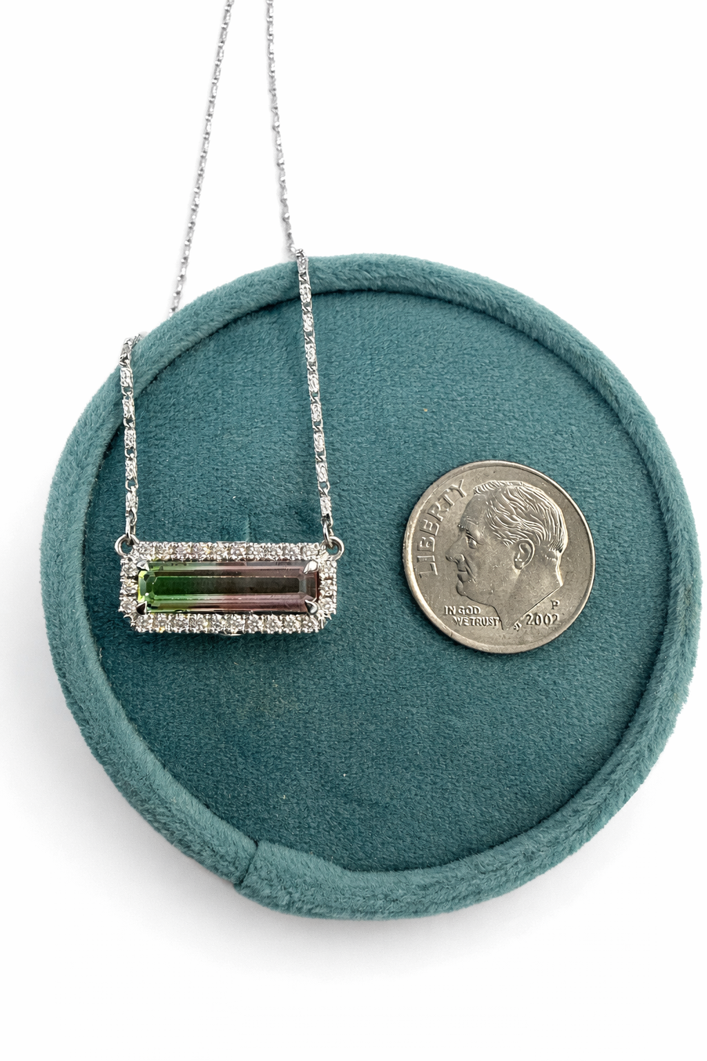 Watermelon Tourmaline & Diamond Bar Pendant