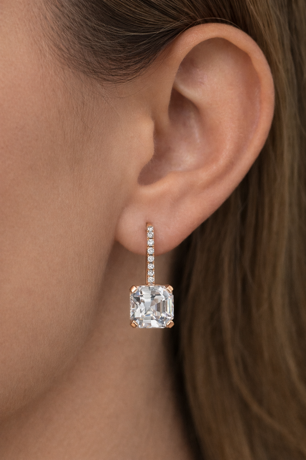 White Asscher Topaz & Diamond Drop Earrings
