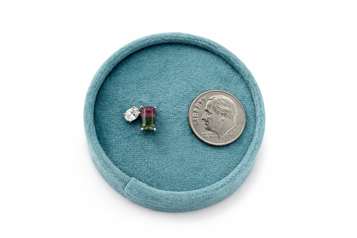 Watermelon Tourmaline & Diamond Studs