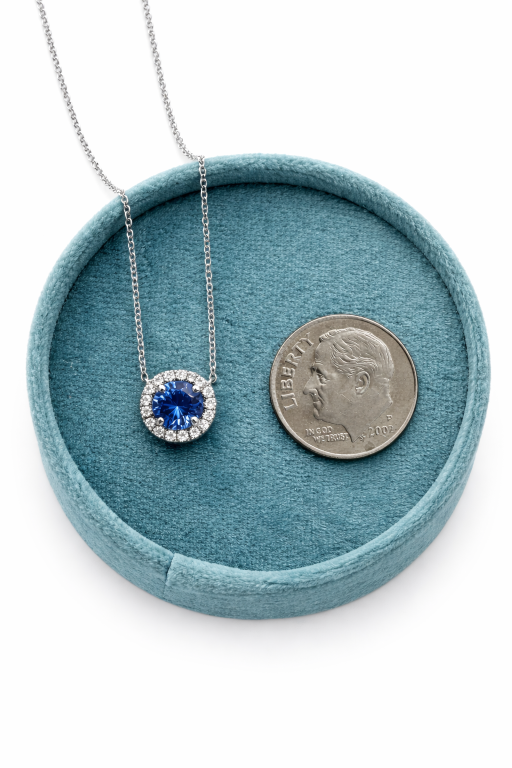 Blue Sapphire and Halo Pendant