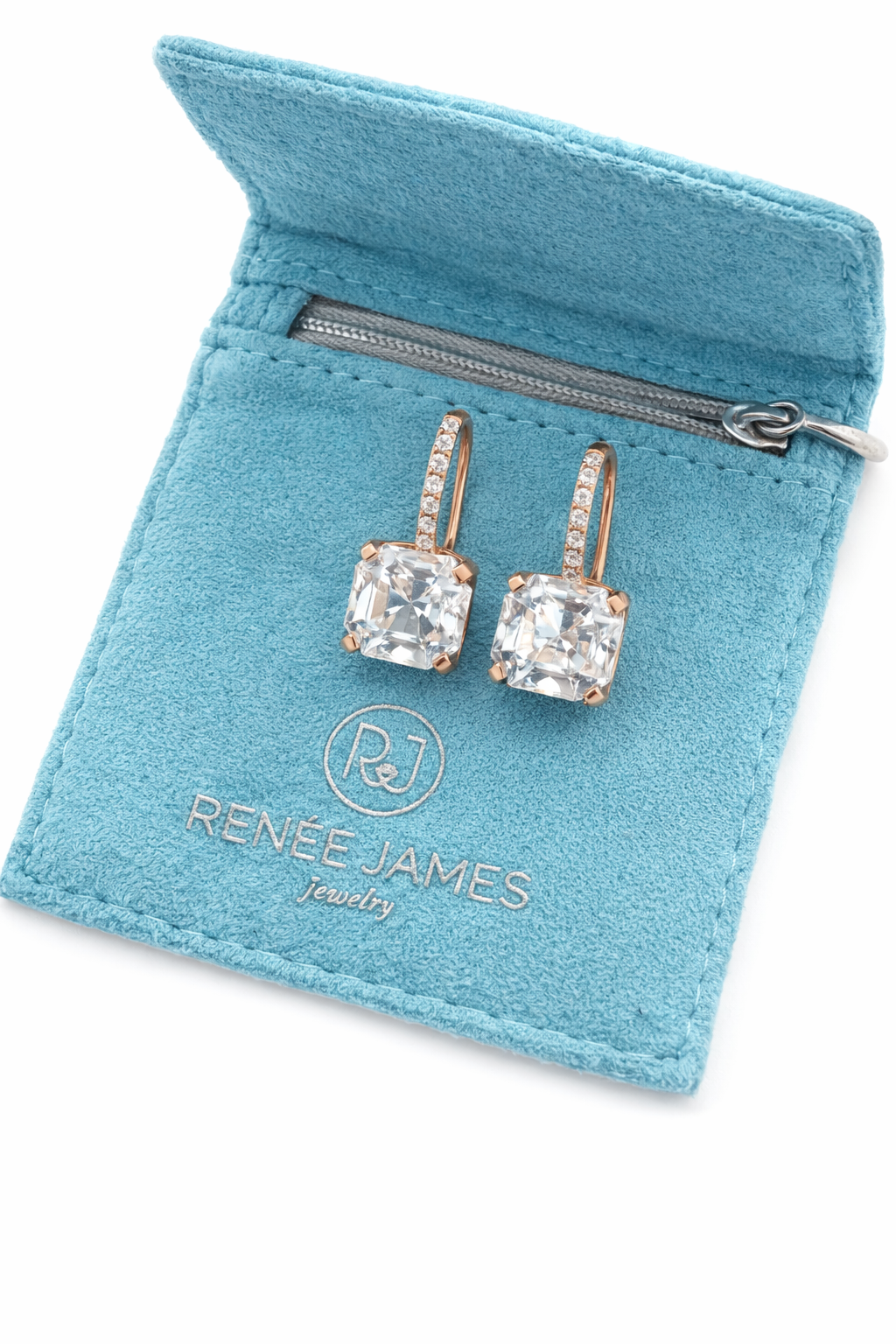 White Asscher Topaz & Diamond Drop Earrings