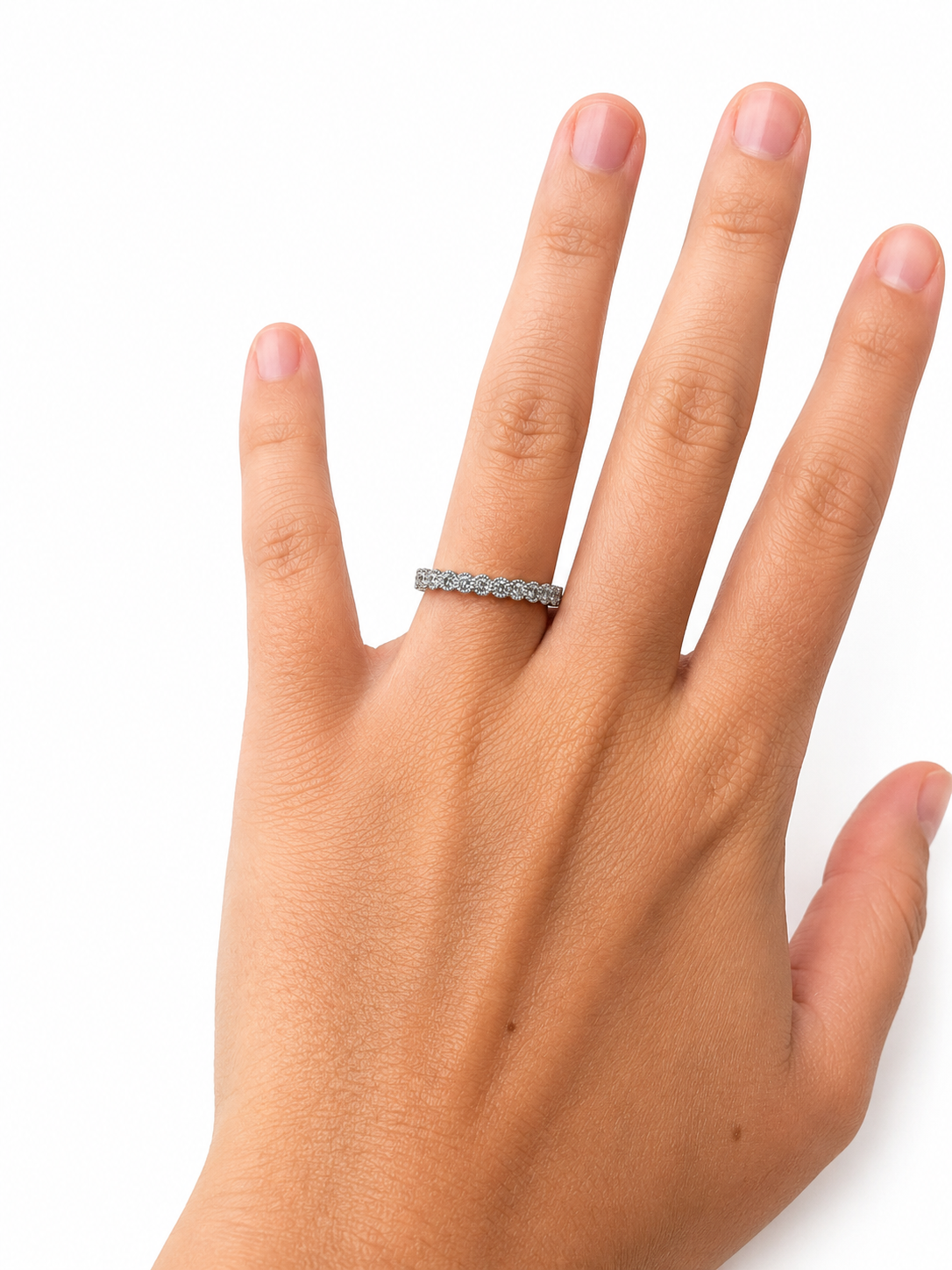 Beaded and Bezeled Natural Diamond Band