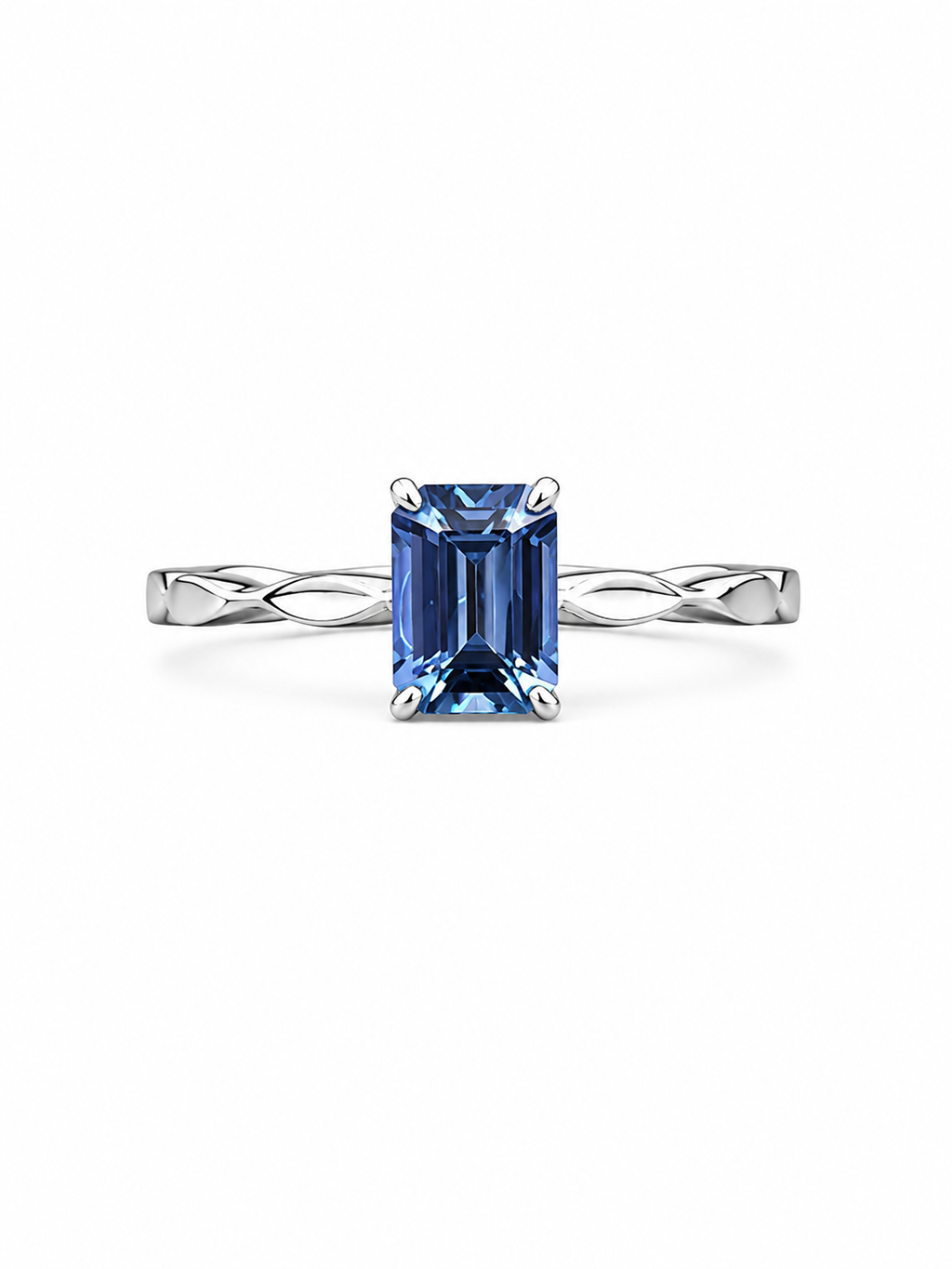 Blue Emerald Cut Sapphire Ring