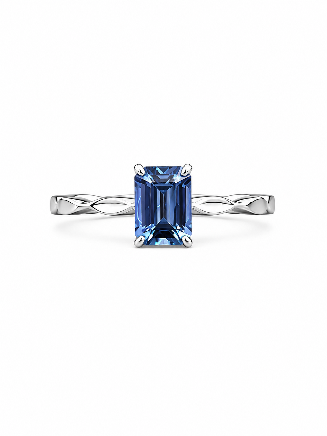 Blue Emerald Cut Sapphire Ring